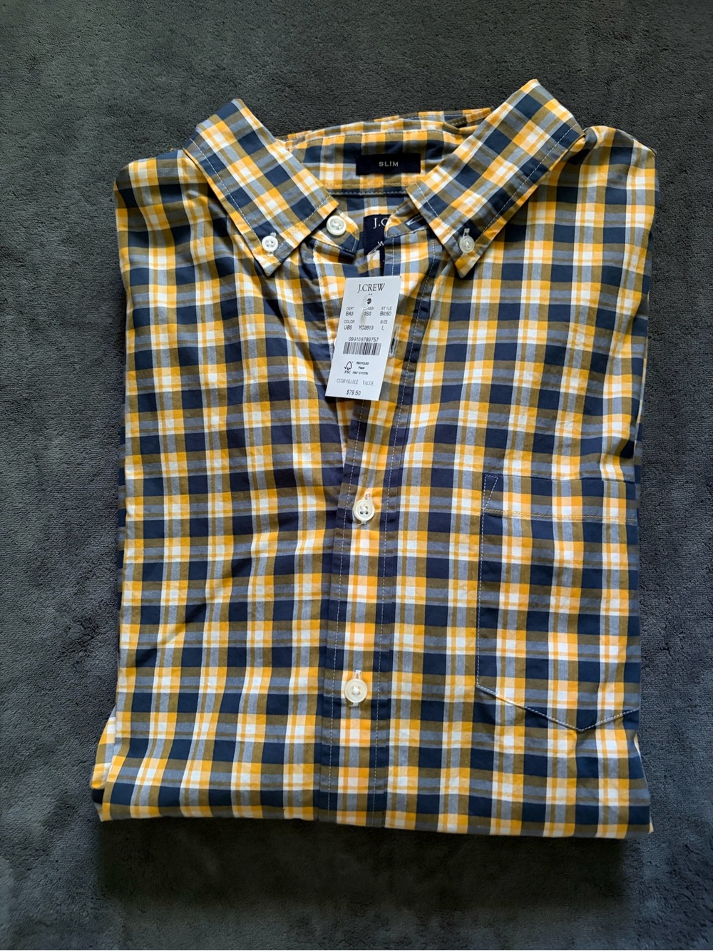 J. Crew Yellow and Blue Slim Fit Plaid Button-Down Shirt Men’s L